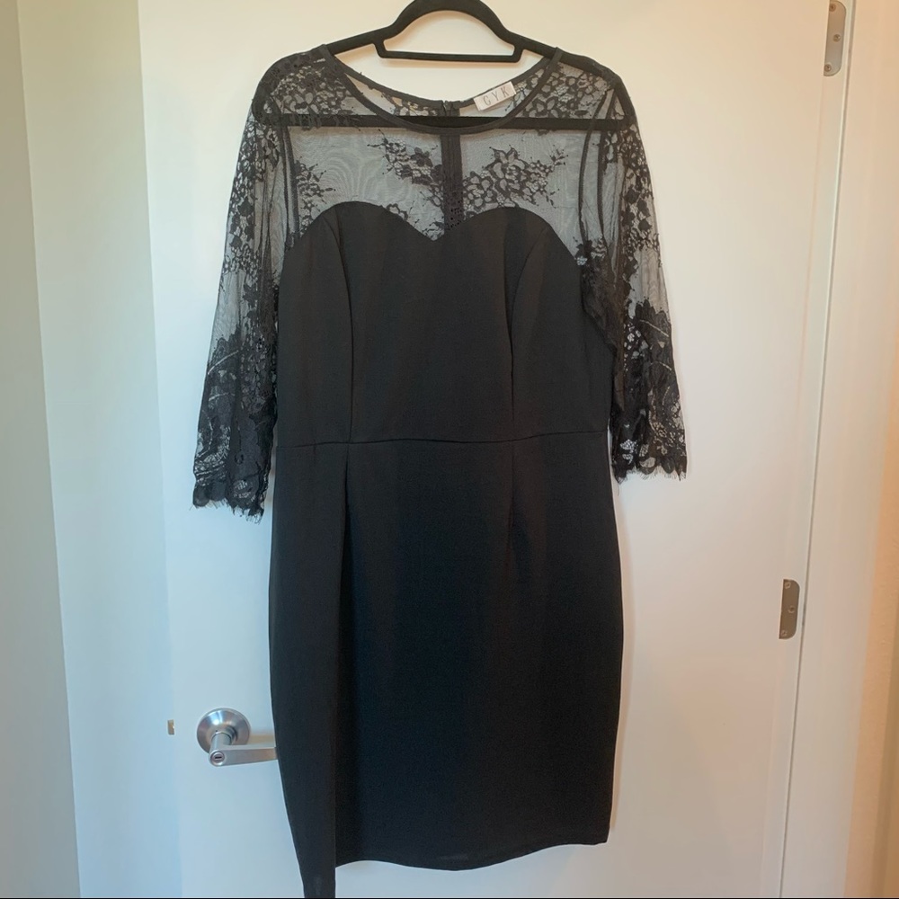 Womens Plus Size GYK Black Lace Long Sleeve Dress Size 8